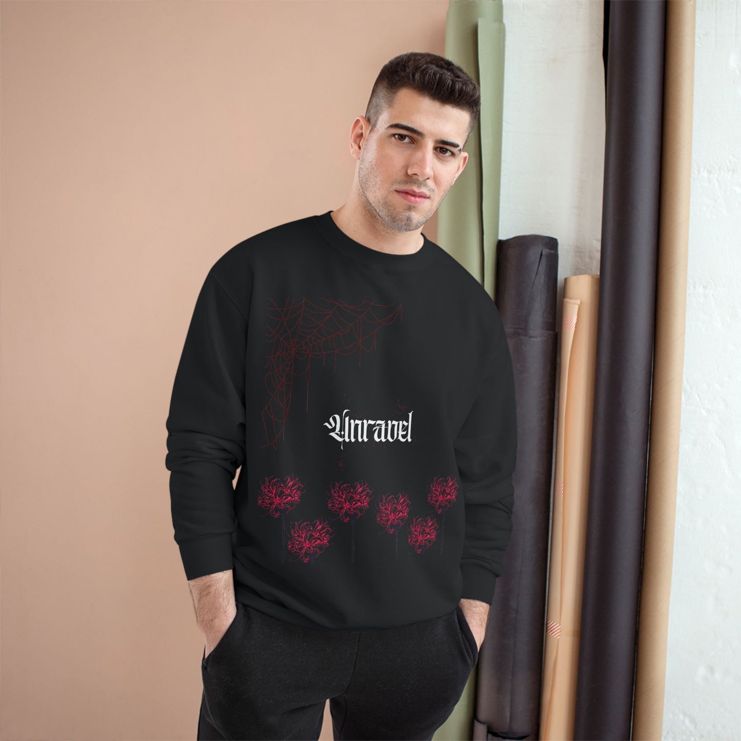 Red Spider Lilly Champion Sweatshirt, Unravel Design with Floral Touch, Cozy and Stylish Pullover, Gift for Nature Lovers, Winter Fashion